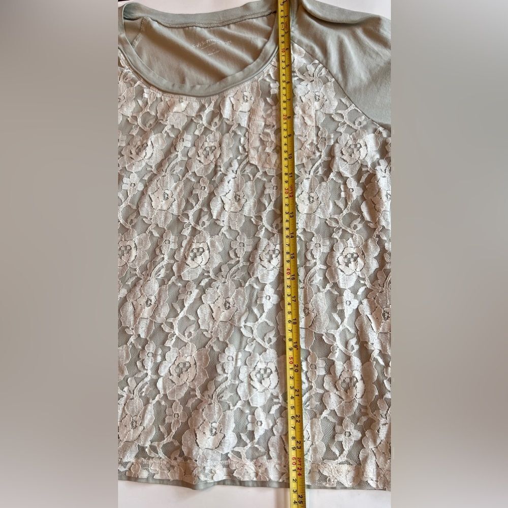 Soft Surroundings Lace Front Top Women’s Med Sage Green White Lace‎ - Picture 4 of 7